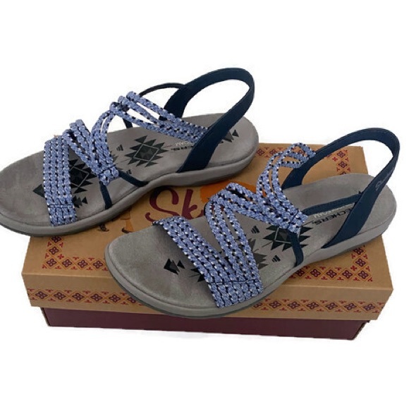 10 Skechers REGGAE slim Sandals Washable Vegan navy blue slip on water shoes - Picture 10 of 10